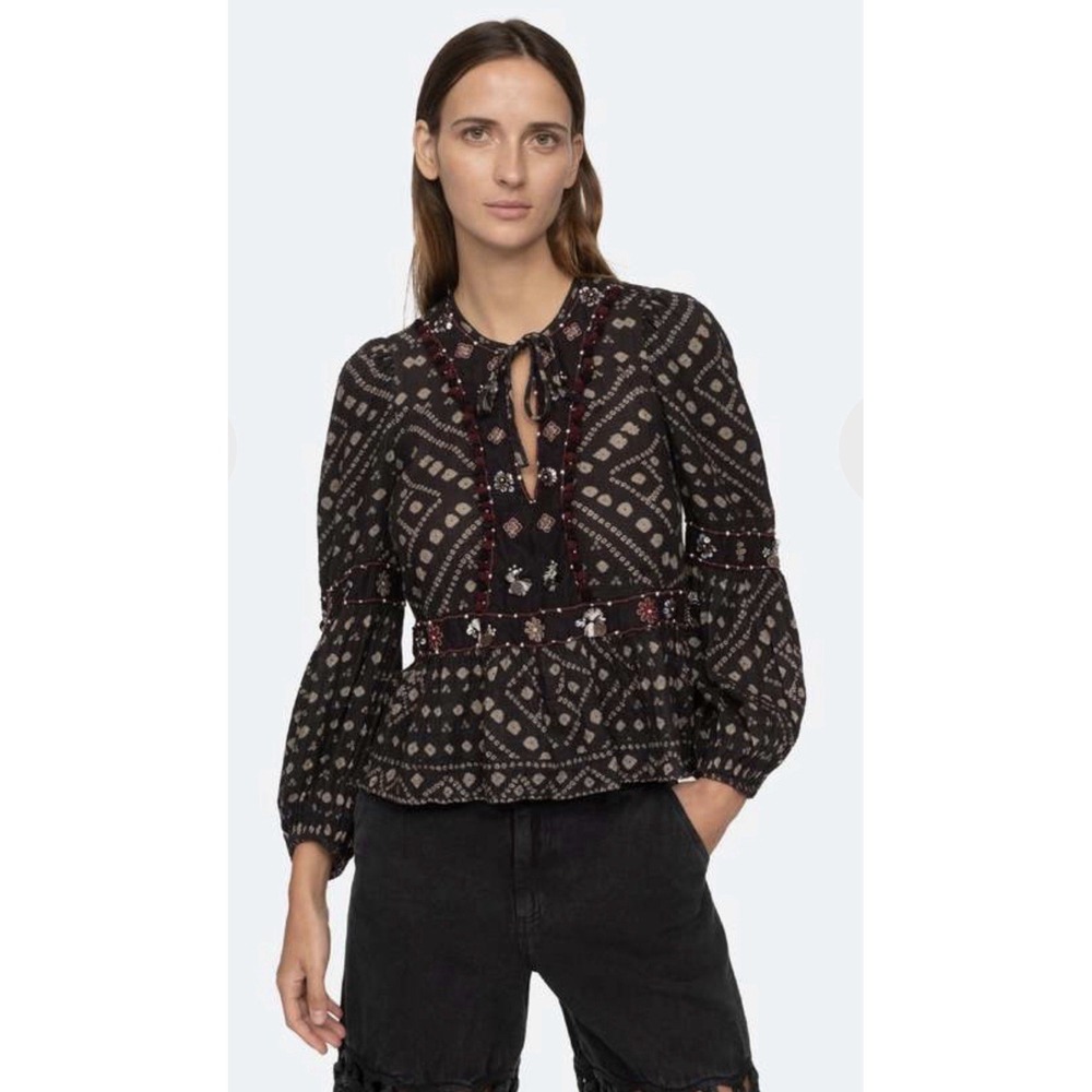 Sea New York Maja Top Cotton Size XS Boho Peplum Embellished